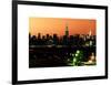 Skyline of the Skyscrapers of Manhattan by Orange Night from Brooklyn-Philippe Hugonnard-Framed Art Print