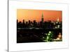 Skyline of the Skyscrapers of Manhattan by Orange Night from Brooklyn-Philippe Hugonnard-Stretched Canvas