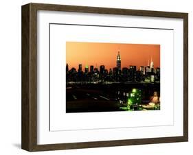 Skyline of the Skyscrapers of Manhattan by Orange Night from Brooklyn-Philippe Hugonnard-Framed Art Print