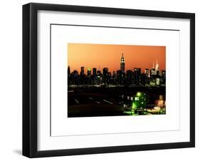 Skyline of the Skyscrapers of Manhattan by Orange Night from Brooklyn-Philippe Hugonnard-Framed Art Print