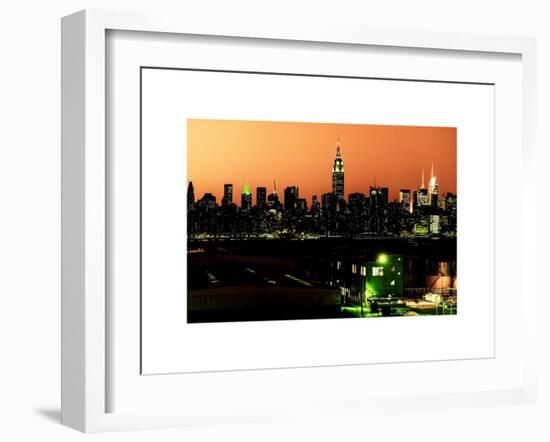 Skyline of the Skyscrapers of Manhattan by Orange Night from Brooklyn-Philippe Hugonnard-Framed Art Print