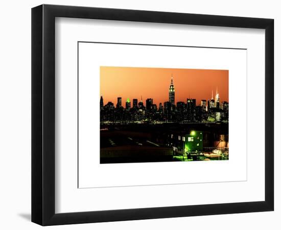 Skyline of the Skyscrapers of Manhattan by Orange Night from Brooklyn-Philippe Hugonnard-Framed Art Print