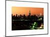 Skyline of the Skyscrapers of Manhattan by Orange Night from Brooklyn-Philippe Hugonnard-Mounted Art Print