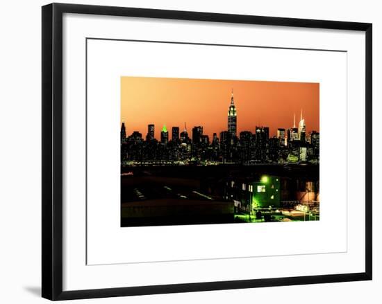 Skyline of the Skyscrapers of Manhattan by Orange Night from Brooklyn-Philippe Hugonnard-Framed Art Print