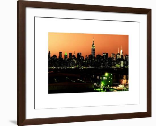 Skyline of the Skyscrapers of Manhattan by Orange Night from Brooklyn-Philippe Hugonnard-Framed Art Print