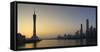 Skyline of Tianhe at sunset, Guangzhou, Guangdong, China, Asia-Ian Trower-Framed Stretched Canvas