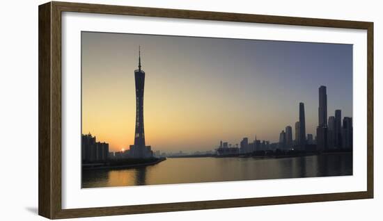 Skyline of Tianhe at sunset, Guangzhou, Guangdong, China, Asia-Ian Trower-Framed Photographic Print