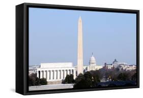 Skyline of Washington DC in Winter, including the Lincoln Memorial, the Washington Monument, and Th-1photo-Framed Stretched Canvas