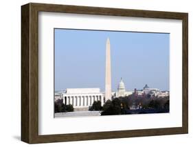 Skyline of Washington DC in Winter, including the Lincoln Memorial, the Washington Monument, and Th-1photo-Framed Photographic Print