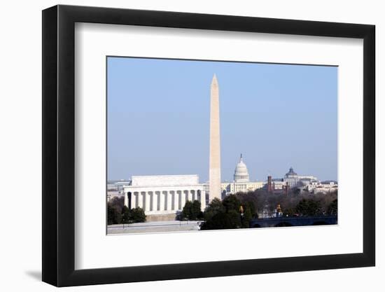 Skyline of Washington DC in Winter, including the Lincoln Memorial, the Washington Monument, and Th-1photo-Framed Photographic Print