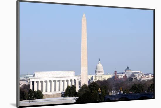 Skyline of Washington DC in Winter, including the Lincoln Memorial, the Washington Monument, and Th-1photo-Mounted Photographic Print