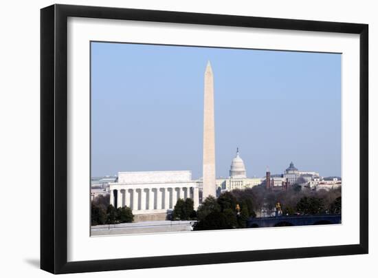 Skyline of Washington DC in Winter, including the Lincoln Memorial, the Washington Monument, and Th-1photo-Framed Photographic Print