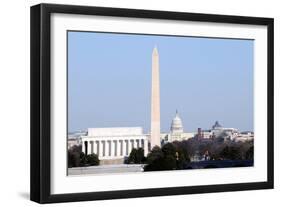 Skyline of Washington DC in Winter, including the Lincoln Memorial, the Washington Monument, and Th-1photo-Framed Photographic Print