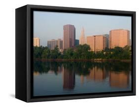 Skyline Reflection in the Connecticut River, Hartford, Connecticut-Jerry & Marcy Monkman-Framed Stretched Canvas