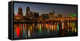 Skyline with City Light at Night, Portland, Multnomah County, Oregon, USA-null-Framed Stretched Canvas