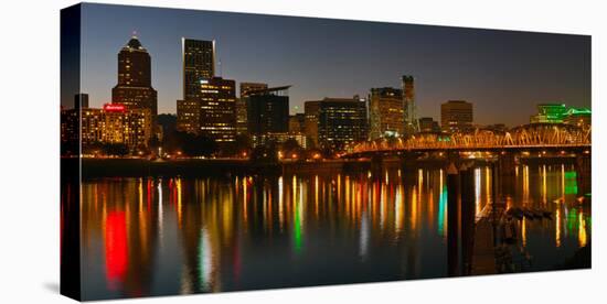 Skyline with City Light at Night, Portland, Multnomah County, Oregon, USA-null-Stretched Canvas