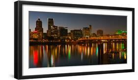 Skyline with City Light at Night, Portland, Multnomah County, Oregon, USA-null-Framed Photographic Print