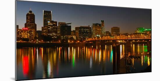 Skyline with City Light at Night, Portland, Multnomah County, Oregon, USA-null-Mounted Photographic Print