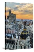 Skyline with Metropolis Building and Gran Via Street at Sunset, Madrid, Comunidad De Madrid, Spain-Stefano Politi Markovina-Stretched Canvas