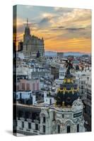 Skyline with Metropolis Building and Gran Via Street at Sunset, Madrid, Comunidad De Madrid, Spain-Stefano Politi Markovina-Stretched Canvas