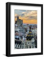 Skyline with Metropolis Building and Gran Via Street at Sunset, Madrid, Comunidad De Madrid, Spain-Stefano Politi Markovina-Framed Photographic Print