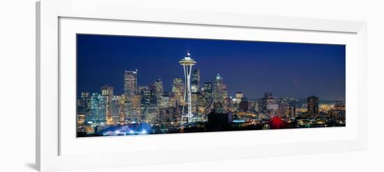 Skyline with Space Needle at dusk, Seattle, King County, Washington State, USA-null-Framed Photographic Print
