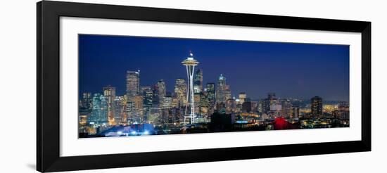 Skyline with Space Needle at dusk, Seattle, King County, Washington State, USA-null-Framed Photographic Print