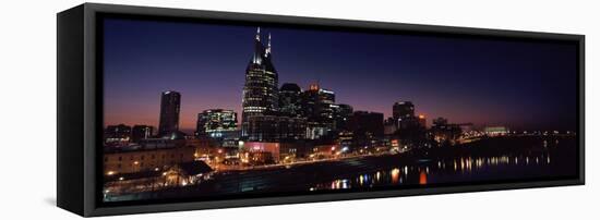 Skylines at Night Along Cumberland River, Nashville, Tennessee, USA 2013-null-Framed Stretched Canvas