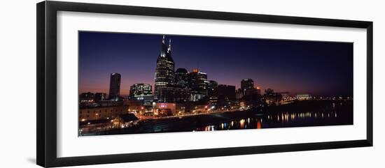 Skylines at Night Along Cumberland River, Nashville, Tennessee, USA 2013-null-Framed Photographic Print