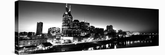 Skylines at Night Along Cumberland River, Nashville, Tennessee, USA-null-Stretched Canvas