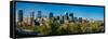 Skylines in a city, Bow River, Calgary, Alberta, Canada-null-Framed Stretched Canvas