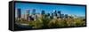 Skylines in a city, Bow River, Calgary, Alberta, Canada-null-Framed Stretched Canvas