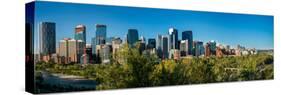 Skylines in a city, Bow River, Calgary, Alberta, Canada-null-Stretched Canvas