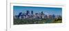 Skylines in a city, Bow River, Calgary, Alberta, Canada-null-Framed Photographic Print