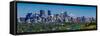 Skylines in a city, Bow River, Calgary, Alberta, Canada-null-Framed Stretched Canvas