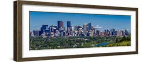 Skylines in a city, Bow River, Calgary, Alberta, Canada-null-Framed Photographic Print