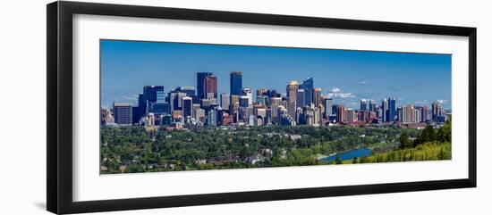 Skylines in a city, Bow River, Calgary, Alberta, Canada-null-Framed Photographic Print