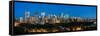 Skylines in a city, Bow River, Calgary, Alberta, Canada-null-Framed Stretched Canvas