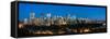 Skylines in a city, Bow River, Calgary, Alberta, Canada-null-Framed Stretched Canvas