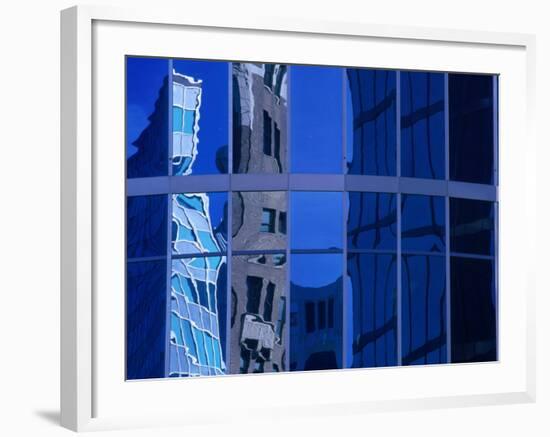 Skyscraper Reflections in Glass Windows on Cordova Street Vancouver, British Columbia, Canada-Barnett Ross-Framed Photographic Print