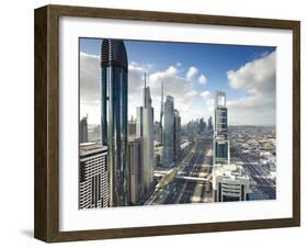 Skyscrapers Along Sheikh Zayed Road Looking Towards the Burj Kalifa, Dubai, United Arab Emirates-Gavin Hellier-Framed Photographic Print