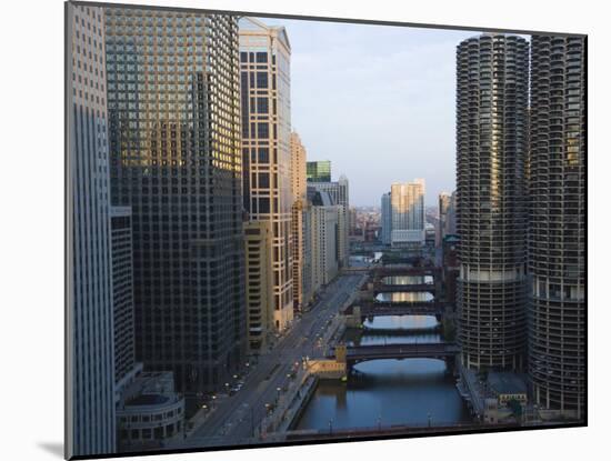 Skyscrapers Along the Chicago River and West Wacker Drive at Dawn, Chicago, Illinois, USA-Amanda Hall-Mounted Photographic Print