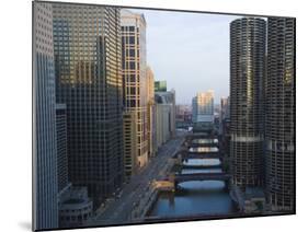 Skyscrapers Along the Chicago River and West Wacker Drive at Dawn, Chicago, Illinois, USA-Amanda Hall-Mounted Photographic Print