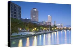 Skyscrapers and Park on Nakanoshima Island at Dusk, Kita, Osaka, Kansai, Japan-Ian Trower-Stretched Canvas