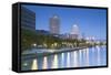 Skyscrapers and Park on Nakanoshima Island at Dusk, Kita, Osaka, Kansai, Japan-Ian Trower-Framed Stretched Canvas