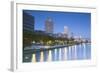 Skyscrapers and Park on Nakanoshima Island at Dusk, Kita, Osaka, Kansai, Japan-Ian Trower-Framed Photographic Print