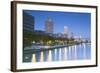 Skyscrapers and Park on Nakanoshima Island at Dusk, Kita, Osaka, Kansai, Japan-Ian Trower-Framed Photographic Print