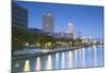 Skyscrapers and Park on Nakanoshima Island at Dusk, Kita, Osaka, Kansai, Japan-Ian Trower-Mounted Photographic Print