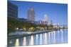 Skyscrapers and Park on Nakanoshima Island at Dusk, Kita, Osaka, Kansai, Japan-Ian Trower-Mounted Photographic Print