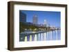 Skyscrapers and Park on Nakanoshima Island at Dusk, Kita, Osaka, Kansai, Japan-Ian Trower-Framed Photographic Print